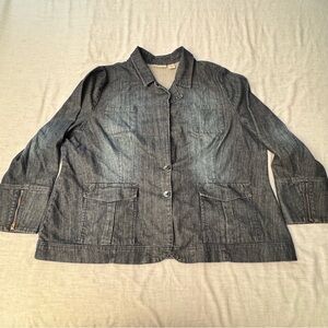 DKNY Jean Blazer Size 28 Blue Button Up Zipper Sleeves Denim Jacket